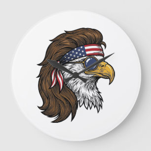Patriotic Eagle Mullet Vintage Engraving Vector De Large Clock