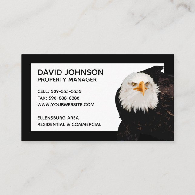 Patriotic Eagle Property Manager Bold Black Border Business Card (Front)
