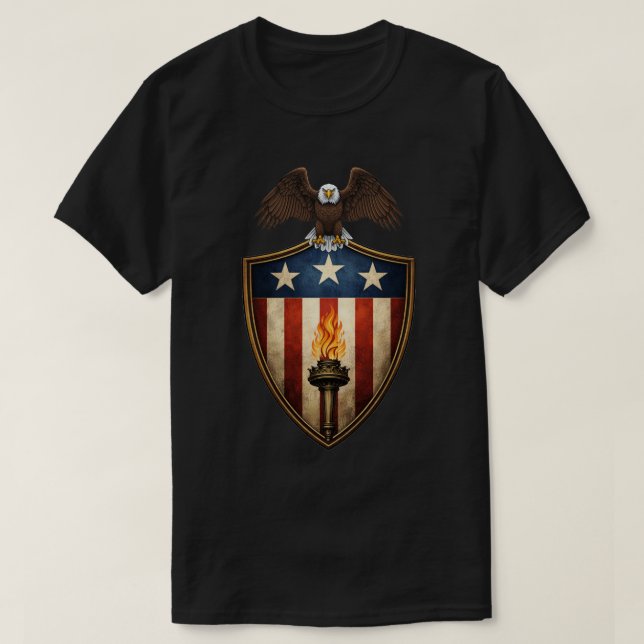 Patriotic Eagle Shield Torch  T-Shirt (Design Front)