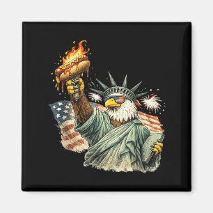 Patriotic Eagle Statue Of Liberty Hot Dog Funny Magnet