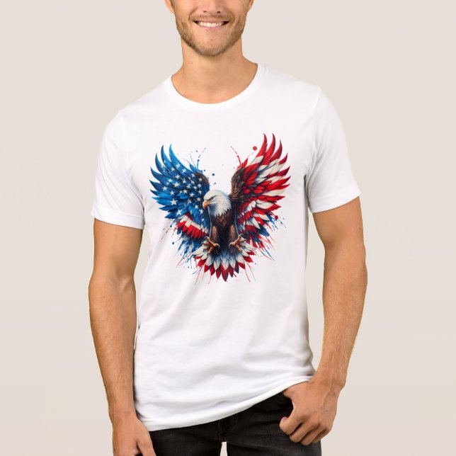 Patriotic Eagle T-Shirt – American Flag Wings Art  Tri-Blend Shirt (Front)
