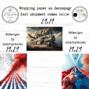 Patriotic Eagle Train 250th Celebration Decoupage  Wrapping Paper Sheet