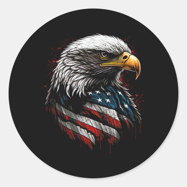 Patriotic Eagle Us American Flag 4th Of July Men W Classic Round Sticker (Front)