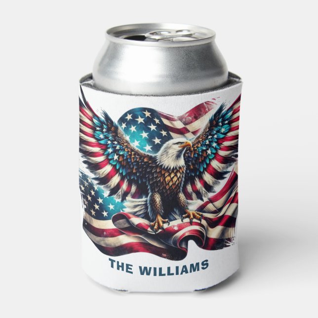 Patriotic Eagle USA Flag  4th Of July Can Cooler (Can Front)