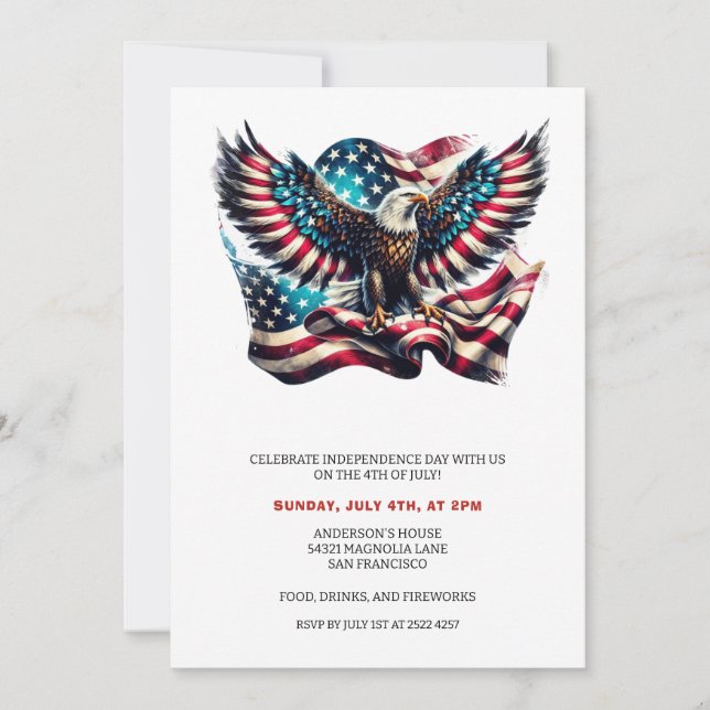 Patriotic Eagle USA Flag 4th Of July Invitations (Front)