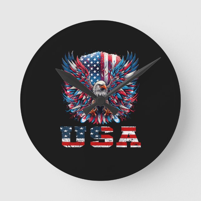 Patriotic Eagle USA Flag Round Clock (Front)