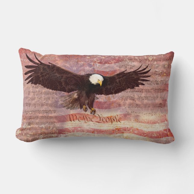 Patriotic Eagle We the People Decoupage Lumbar Cushion (Front)