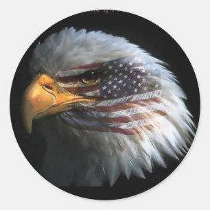 Patriotic Eagle with flag background Classic Round Sticker