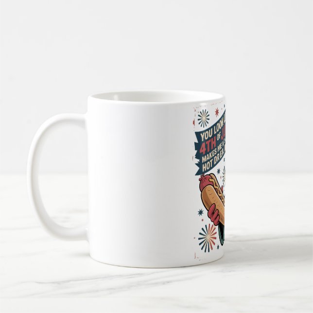 Patriotic Eagle with Hot Dog Funny Art Coffee Mug (Left)