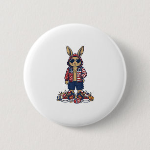 Patriotic Easter Bunny Vintage Vector Shirt_1 6 Cm Round Badge