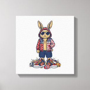 Patriotic Easter Bunny Vintage Vector Shirt_1 Canvas Print