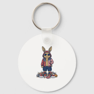 Patriotic Easter Bunny Vintage Vector Shirt_1 Key Ring