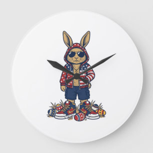 Patriotic Easter Bunny Vintage Vector Shirt_1 Large Clock