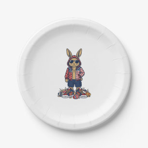 Patriotic Easter Bunny Vintage Vector Shirt_1 Paper Plate