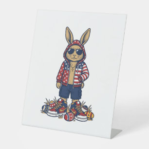 Patriotic Easter Bunny Vintage Vector Shirt_1 Pedestal Sign