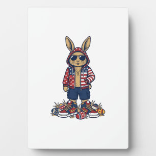 Patriotic Easter Bunny Vintage Vector Shirt_1 Plaque