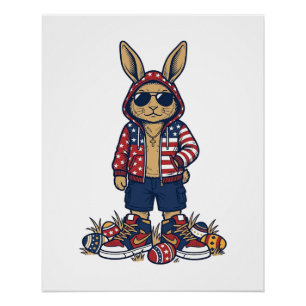 Patriotic Easter Bunny Vintage Vector Shirt_1 Poster
