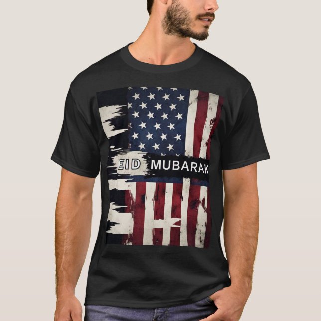 Patriotic Eid Mubarak American Flag Mens TShirt (Front)