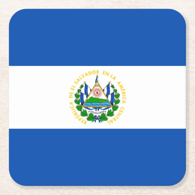 Patriotic El Salvador Flag Square Paper Coaster (Front)