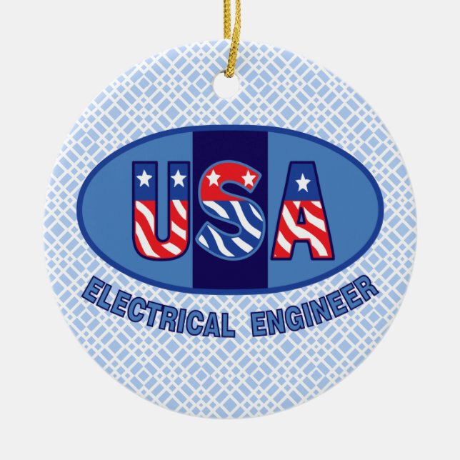 Patriotic Electrical Engineer Ceramic Tree Decoration (Front)