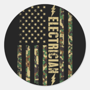 Patriotic electrician american flag camouflage 4th classic round sticker