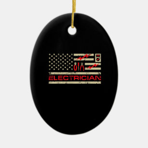 Patriotic Electrician American Flag Christmas Fars Ceramic Tree Decoration