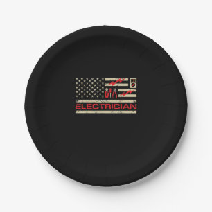 Patriotic Electrician American Flag Christmas Fars Paper Plate