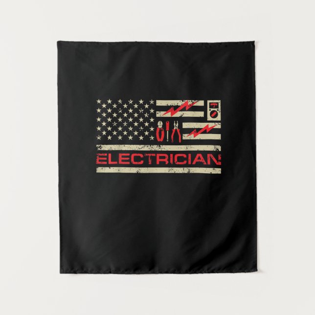 Patriotic Electrician American Flag Christmas Fars Tapestry (Front)