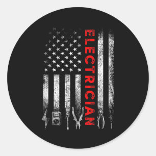 Patriotic Electrician American Flag Fathers Day  Classic Round Sticker