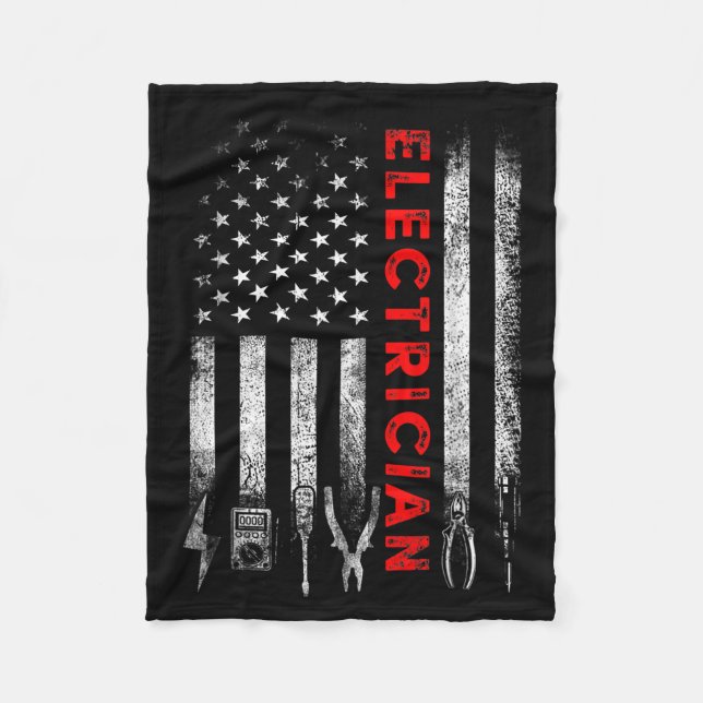 Patriotic Electrician American Flag Fathers Day  Fleece Blanket (Front)