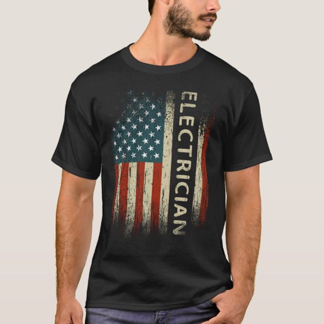 Patriotic Electrician Gifts American USA Flag T-Shirt (Front)