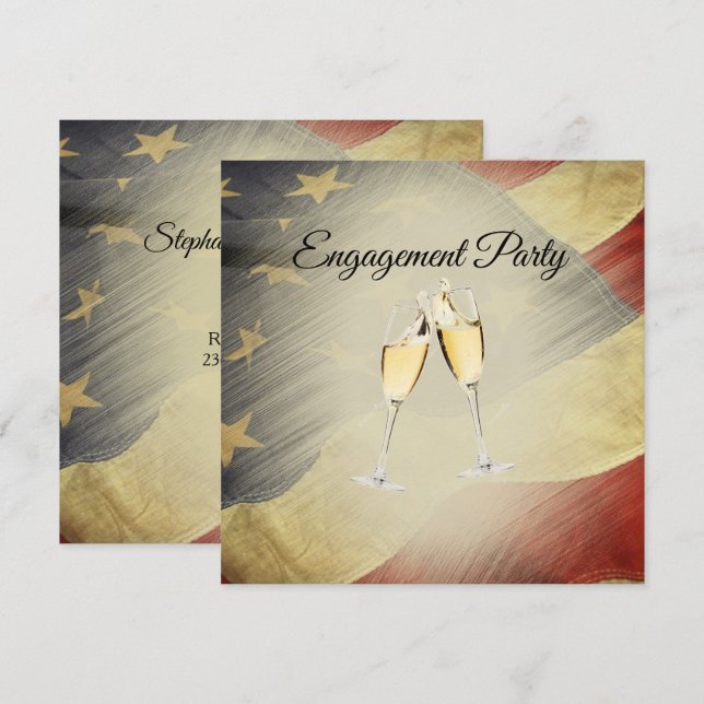 Patriotic Elegant American Flag Engagement Party Invitation (Front/Back)