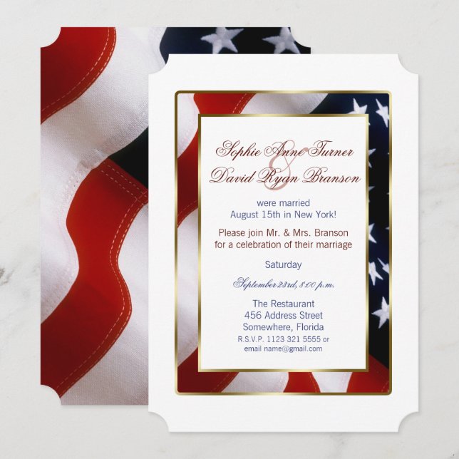 Patriotic, Elegant USA Flag Evening Wedding Invitation (Front/Back)