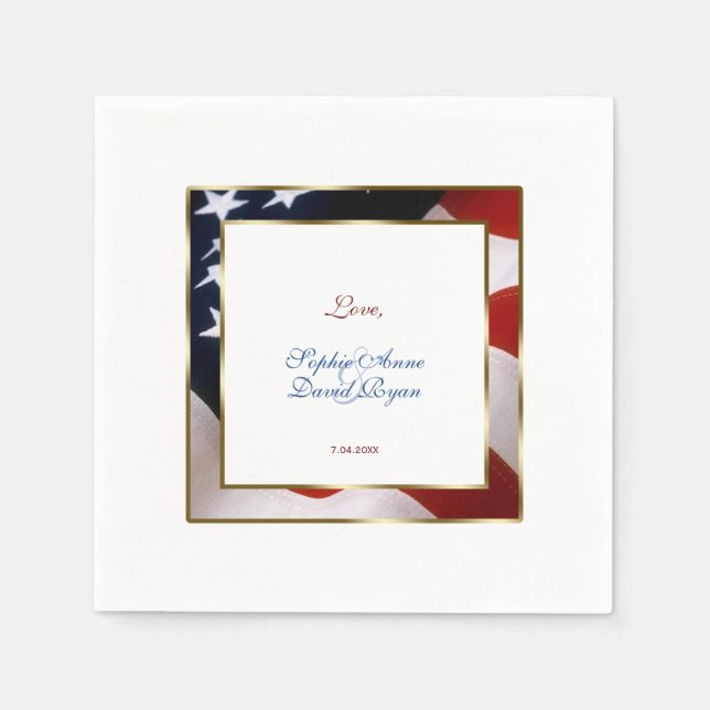 Patriotic, Elegant USA Flag Gold Frame Wedding Napkin (Front)