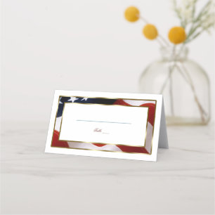 Patriotic, Elegant USA Flag Gold Table Number Place Card