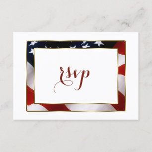 Patriotic, Elegant USA Flag Gold Wedding RSVP