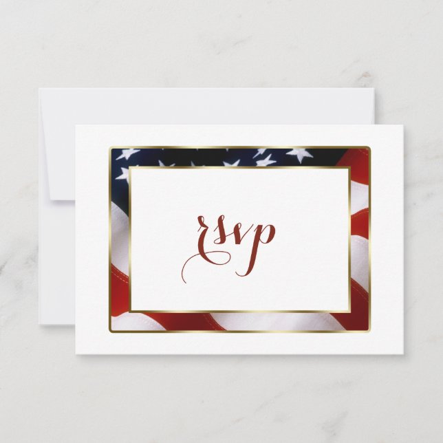 Patriotic, Elegant USA Flag Gold Wedding RSVP (Front)
