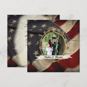 Patriotic, Elegant USA Flag Wedding w Photograph Invitation