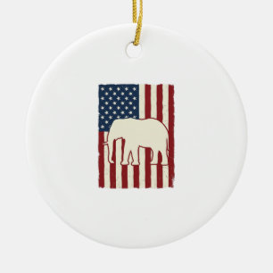Patriotic Elephant Flag Vintage Vector Design_1 Ceramic Tree Decoration