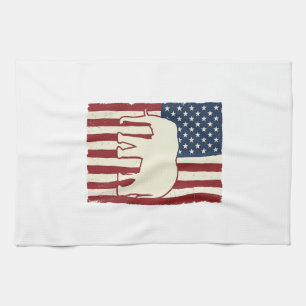 Patriotic Elephant Flag Vintage Vector Design_1 Tea Towel