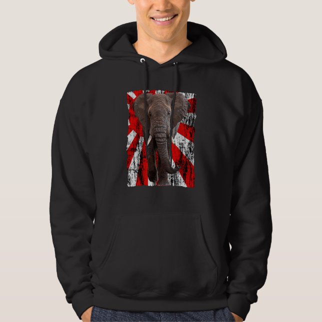 Patriotic Elephant Japanese Rising Sun Flag Japan  Hoodie (Front)