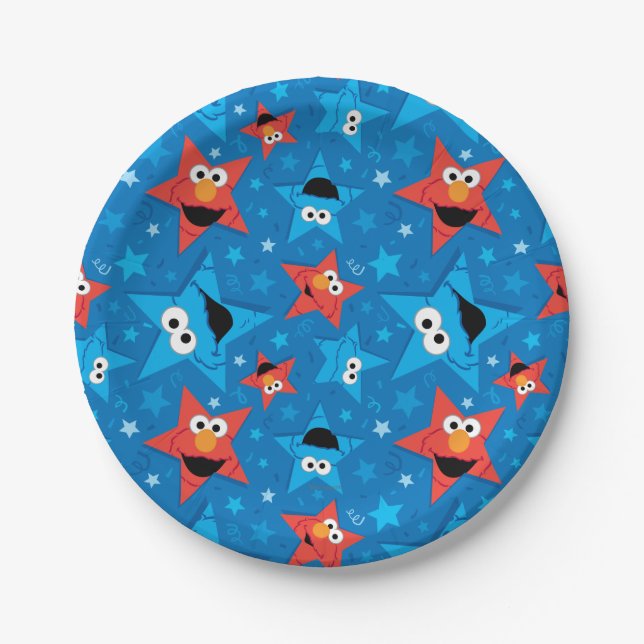 Patriotic Elmo and Cookie Monster Pattern Paper Plate (Front)