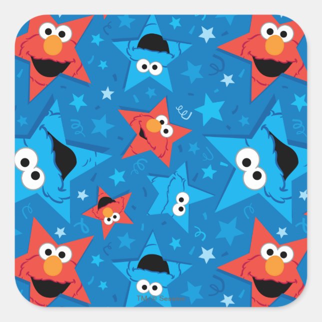 Patriotic Elmo and Cookie Monster Pattern Square Sticker (Front)