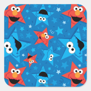 Patriotic Elmo and Cookie Monster Pattern Square Sticker