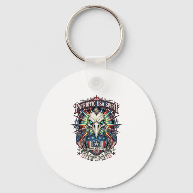 Patriotic End Of Days Eagle Skull Zombie Apocalyps Key Ring (Front)