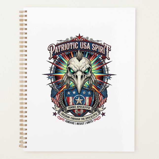 Patriotic End Of Days Eagle Skull Zombie Apocalyps Planner (Front)