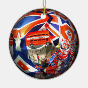 Patriotic England London collage art accessories Ceramic Tree Decoration