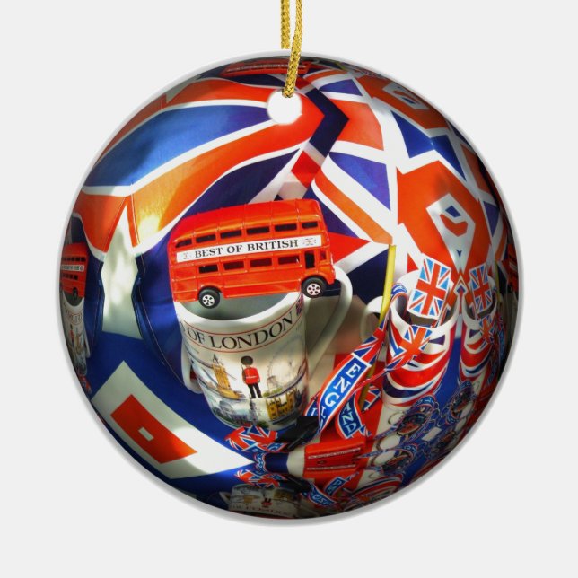 Patriotic England London collage art accessories Ceramic Tree Decoration (Front)