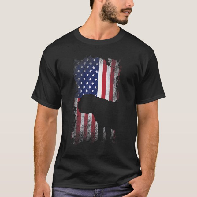 Patriotic English Bulldog American Flag Cool Dog T-Shirt (Front)