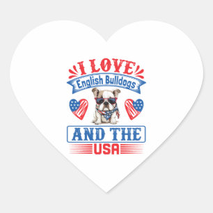 Patriotic English Bulldog Dog Heart Sticker